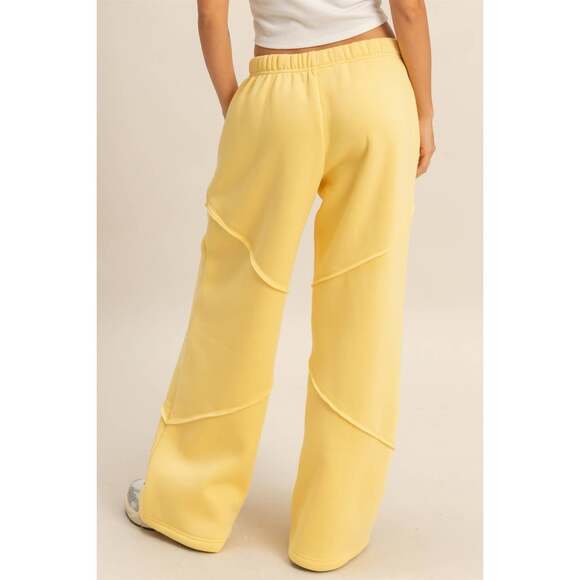 Yellow Terry Cotton Wide Leg Sweat Pants - Picture 3 of 6